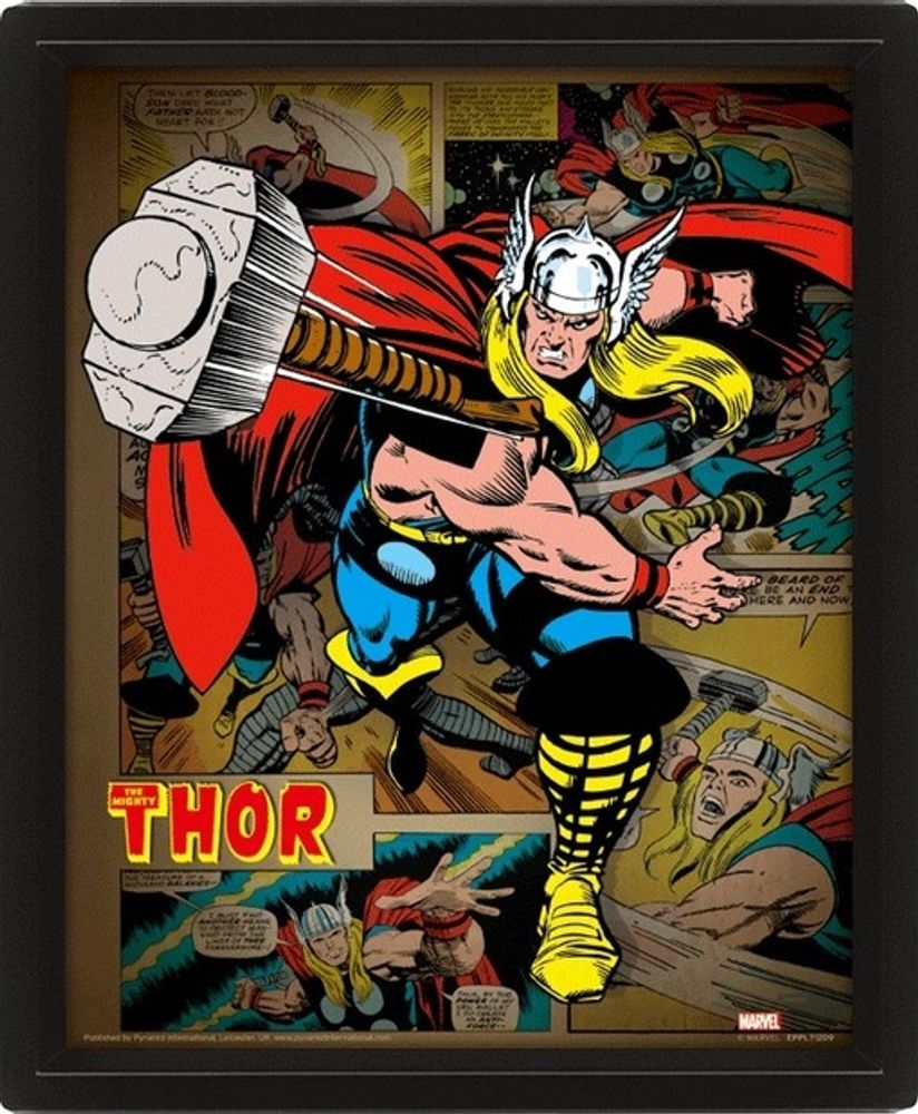 Лицензионный 3D постер в рамке Marvel Comics (Thor Hammer) 3D
